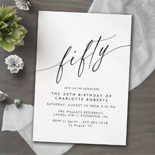Modern Minimal Airy Black and White 50th Birthday Invitation