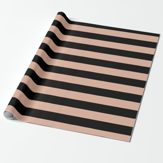 Modern minimal Almost Apricot and Black stripes Wrapping Paper (Unrolled)