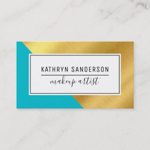 MODERN MINIMAL ANGLE gold corner turquoise blue Business Card