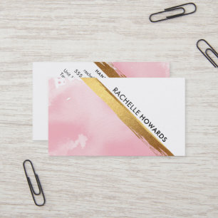 MODERN MINIMAL ANGLE pink watercolor gold brush Business Card