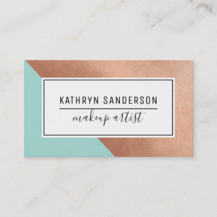 MODERN MINIMAL ANGLE rose gold corner mint white Business Card