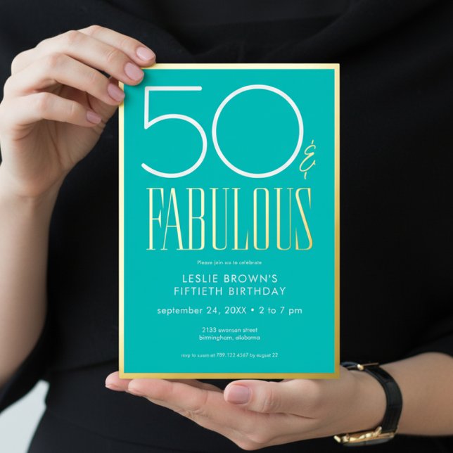 Modern Minimal Aqua Fifty & Fabulous Birthday (Creator Uploaded)