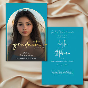 Modern Minimal Aqua Foil Graduation Announcement