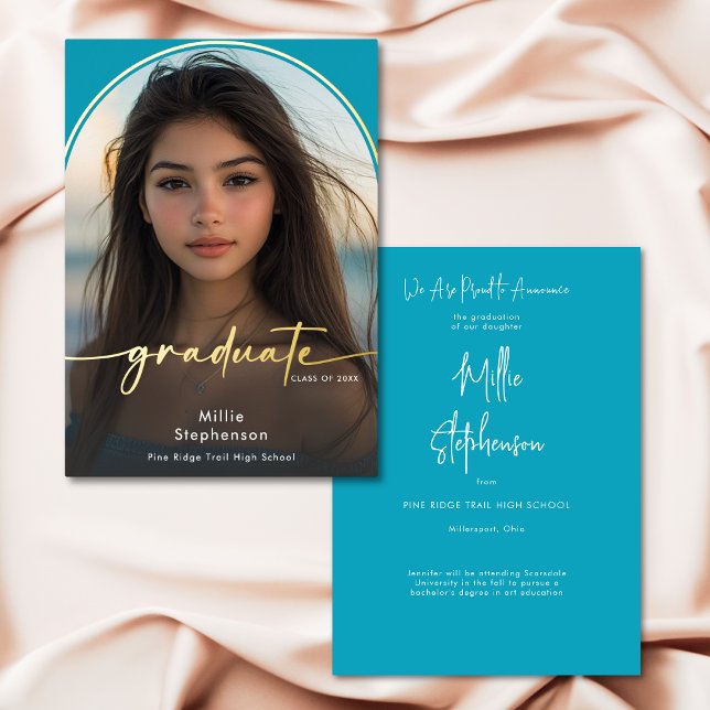 Modern Minimal Aqua Foil Graduation Announcement (Creator Uploaded)