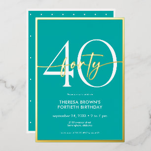 Modern Minimal Aqua Gold Script Forty Birthday