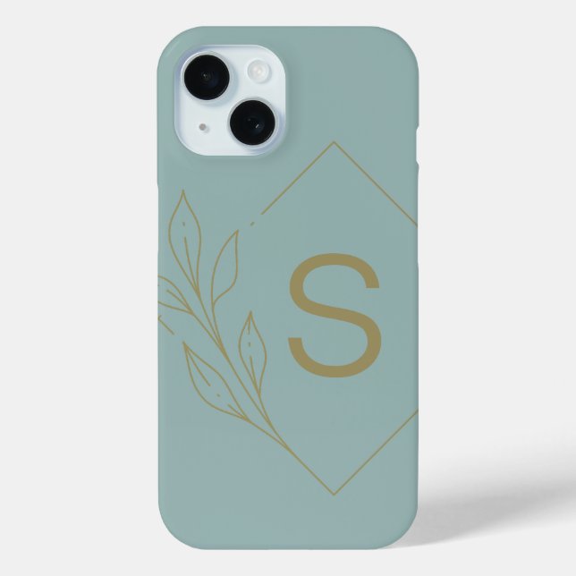 Modern Minimal Aqua Monogram Initial Botanical Case-Mate iPhone Case (Back)