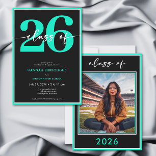 Modern Minimal Aqua Script Graduation Party Invitation