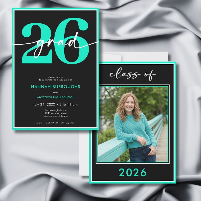Modern Minimal Aqua Script Graduation Party Invitation (Modern Minimal Aqua Script Graduation Party Invitation)