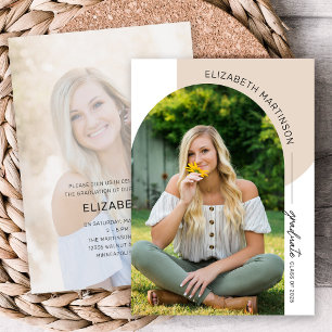 Modern Minimal Arch 2 Photo Tan Graduation Invitation