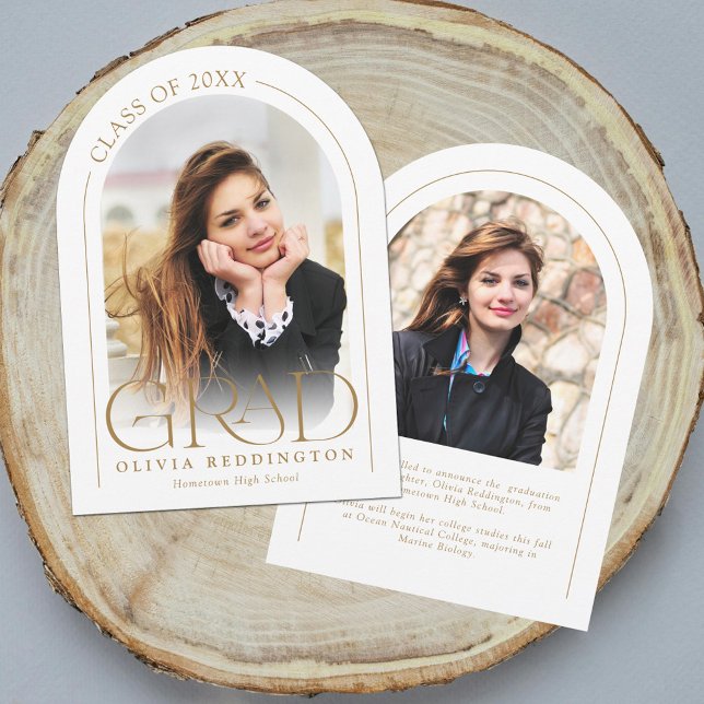 Modern Minimal Arch Gold 2 Photo Grad Announcement (Creator Uploaded)