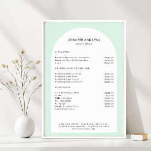Modern Minimal Arch Green Salon Price List Poster