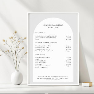 Modern Minimal Arch Grey Salon Price List Poster