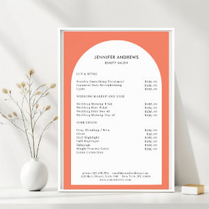 Modern Minimal Arch Orange Salon Price List Poster