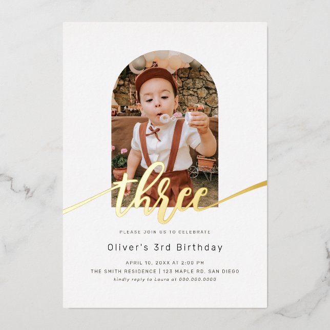 Modern Minimal Arch Photo 3rd Birthday (Front)