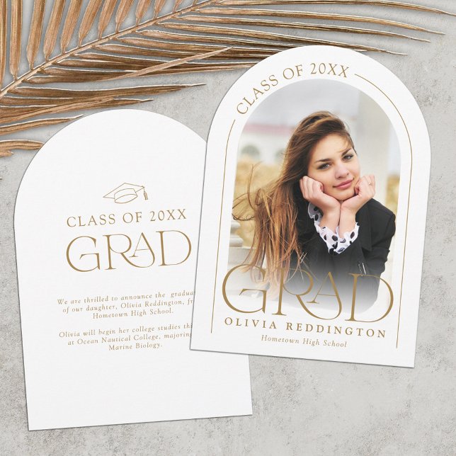 Modern Minimal Arch Photo Gold Grad Announcement (Creator Uploaded)