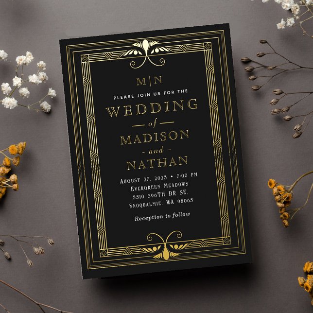Modern Minimal Art Deco Wedding Invitation (Creator Uploaded)