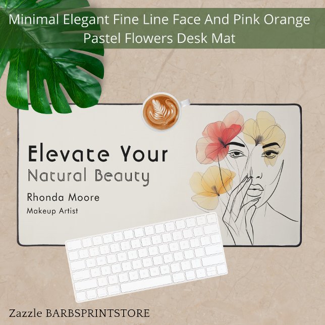 Modern Minimal Art Line Face Flowers Beauty Logo  Desk Mat (Creator Uploaded)