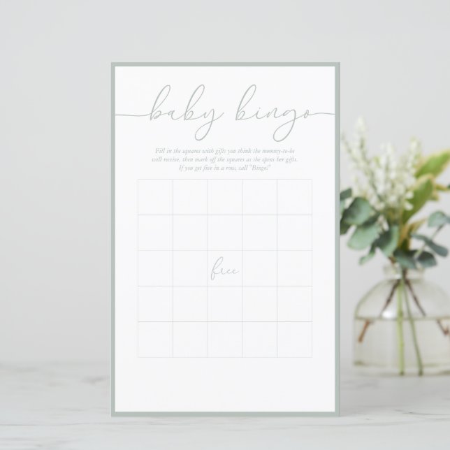 Modern Minimal | Baby Bingo Game Card (Standing Front)