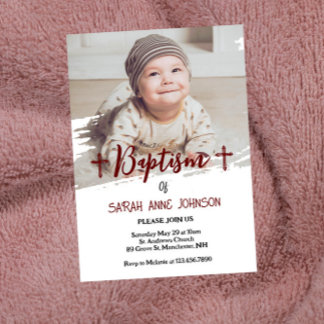 Modern Minimal Baby Photo Baptism Invitation