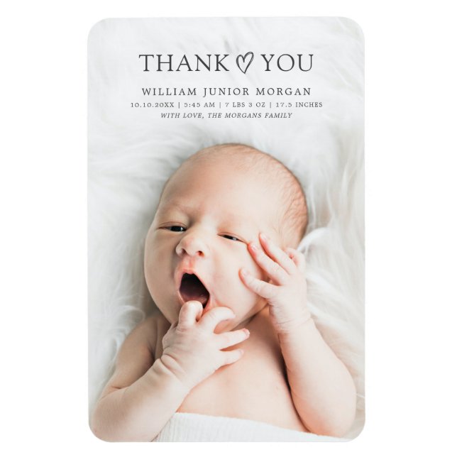 Modern Minimal Baby Photo Thank You Gift Keepsake Magnet (Vertical)
