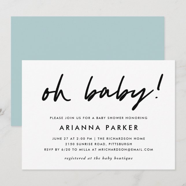 Modern Minimal Baby Shower | Blue Invitation (Front/Back)