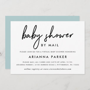 Modern Minimal Baby Shower by Mail   Blue Invitation
