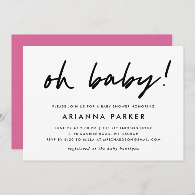 Modern Minimal Baby Shower | Pink Invitation (Front/Back)