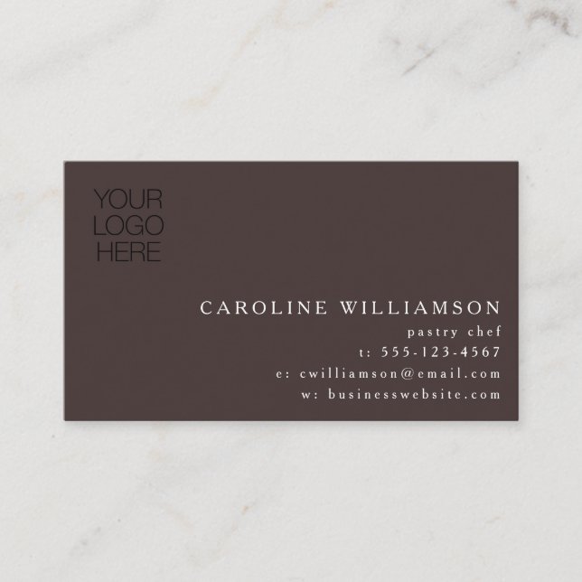 Modern Minimal Baker Pastry Chef Logo Photo Brown Business Card (Front)