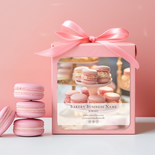 Modern Minimal Bakery Custom Photo  Square Sticker (Modern Minimal Bakery Custom Photo Square Sticker)