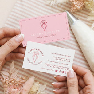 Modern & Minimal Bakery Style Piping Bag Logo Pink Business Card