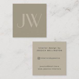 Modern Minimal Beige Monogram Interior Design Square Business Card
