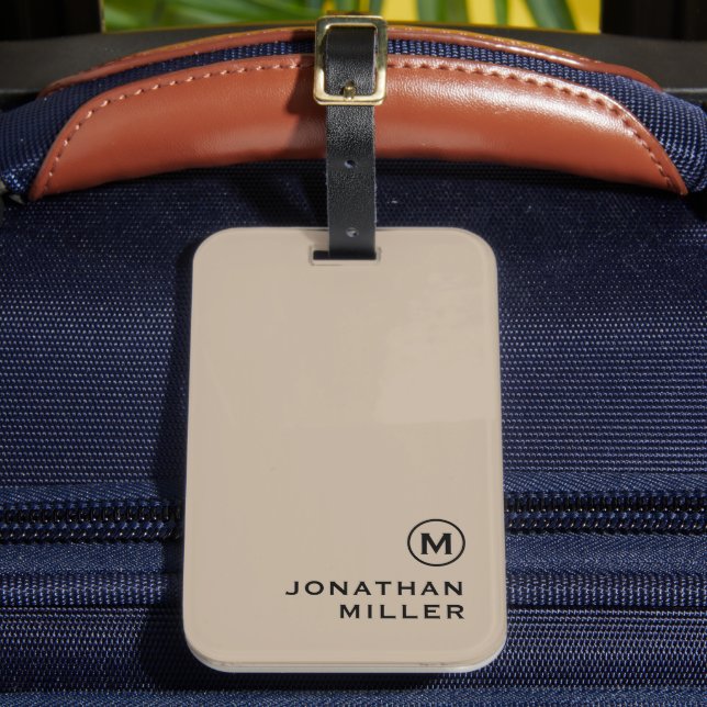Modern Minimal Beige Monogram Luggage Tag (Front Insitu 2)