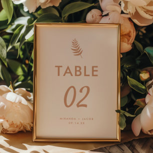 Modern Minimal Beige Palm Leaf Wedding Table Number