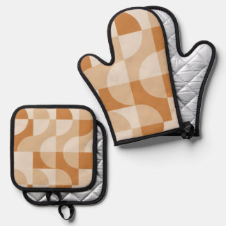 Modern Minimal Beige Retro Geometric Oven Mitt Oven Mitt & Pot Holder Set