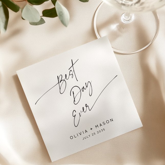 Modern Minimal Best Day Ever Whimsical Wedding  Napkin (Creator Uploaded)