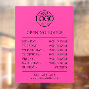 Modern Minimal Bight Pink Business Opening Hours Window Cling