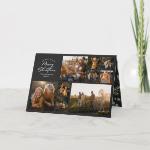 Modern minimal black 11 photo botanical family holiday card