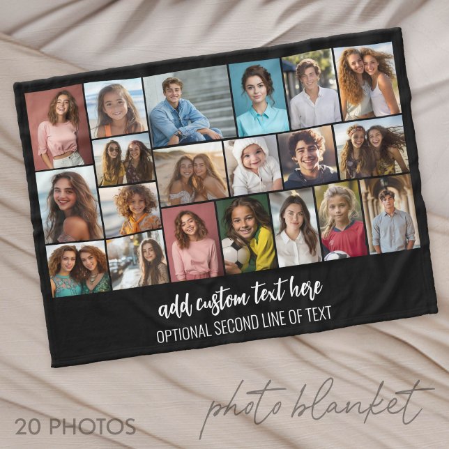 Modern Minimal Black - 20 Photo Collage Fleece Blanket (Photo Blanket - Customize with your favorite pictures)