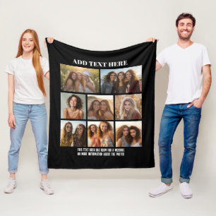 Modern Minimal Black - 8 Photo Collage Fleece Blanket