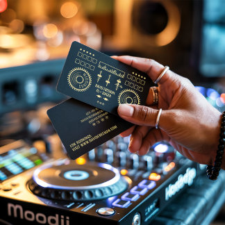 Modern minimal black and gold dj music turntable business card