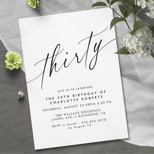 Modern Minimal | Black and White 30th Birthday Invitation (Creator Uploaded)