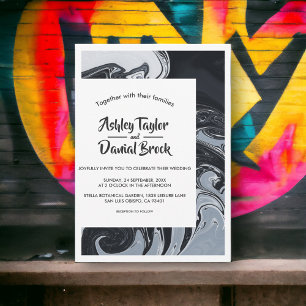 Modern Minimal Black And White Abstract Wedding Invitation