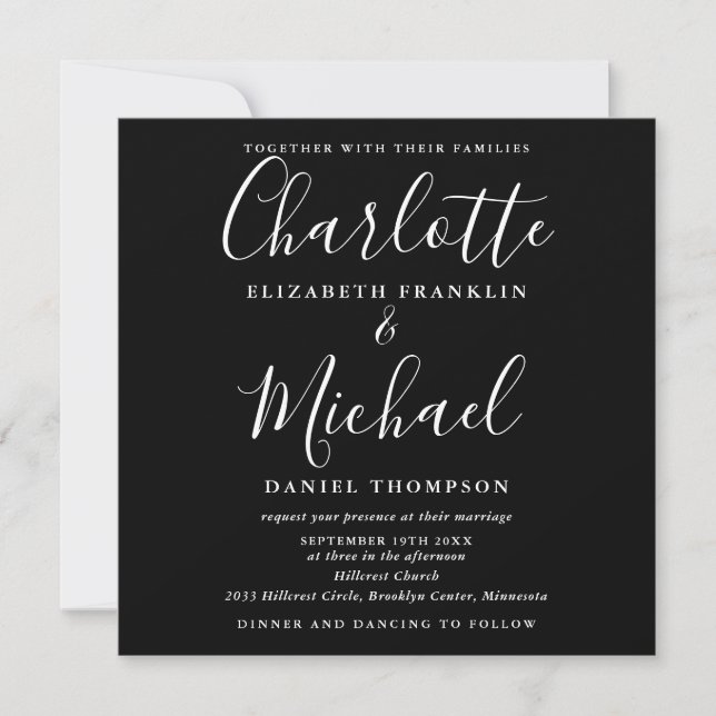 Modern Minimal Black And White All In One Wedding Invitation (Front)