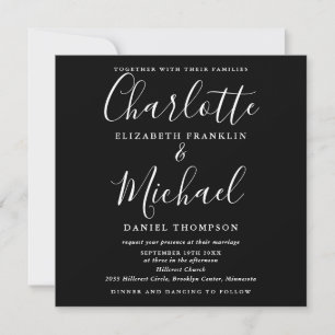 Modern Minimal Black And White All In One Wedding Invitation