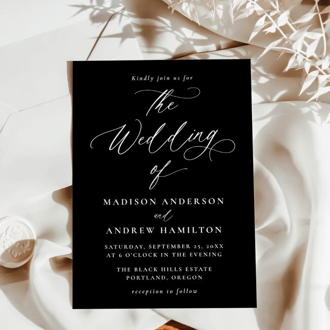 Modern Minimal Black and White Calligraphy Wedding Invitation (Creator Uploaded)