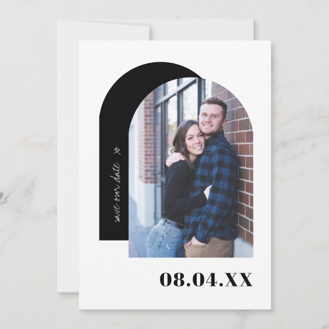 Modern Minimal Black and White Custom Photo Save The Date (Front)