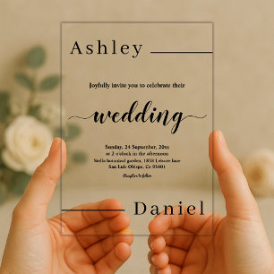 Modern Minimal Black And White Elegant Wedding Acrylic Invitations