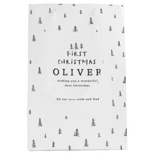 modern minimal black and white first Christmas Medium Gift Bag