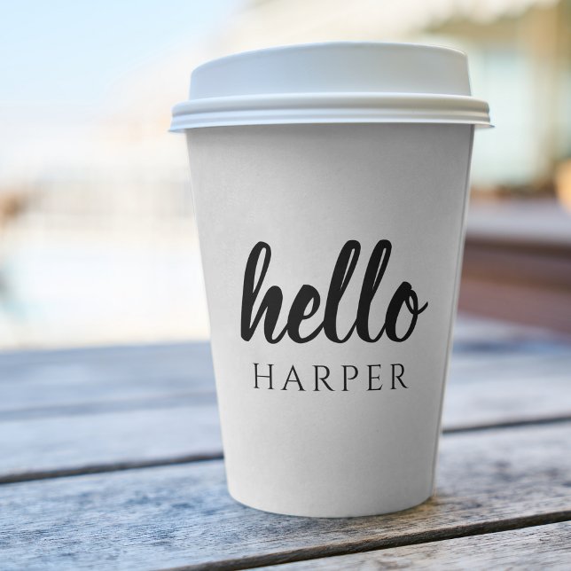 Modern Minimal Black And White Hello And You Name Paper Cups (Creator Uploaded)