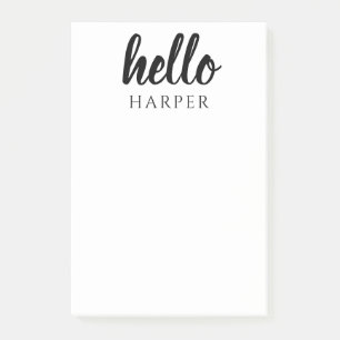 Modern Minimal Black And White Hello And You Name Post-it Notes